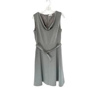 Calvin Klein Dress Gray Office Business Career‎ Belted Cowl Neck Sheath Size 10